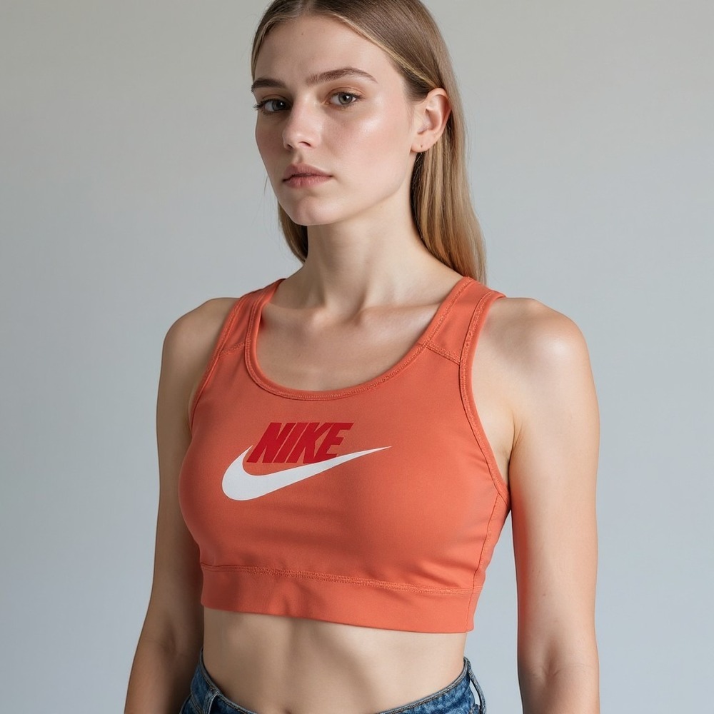 Nike Sports Bra Womens Large Orange Swoosh Graphic‎ Racerback DM0579-814